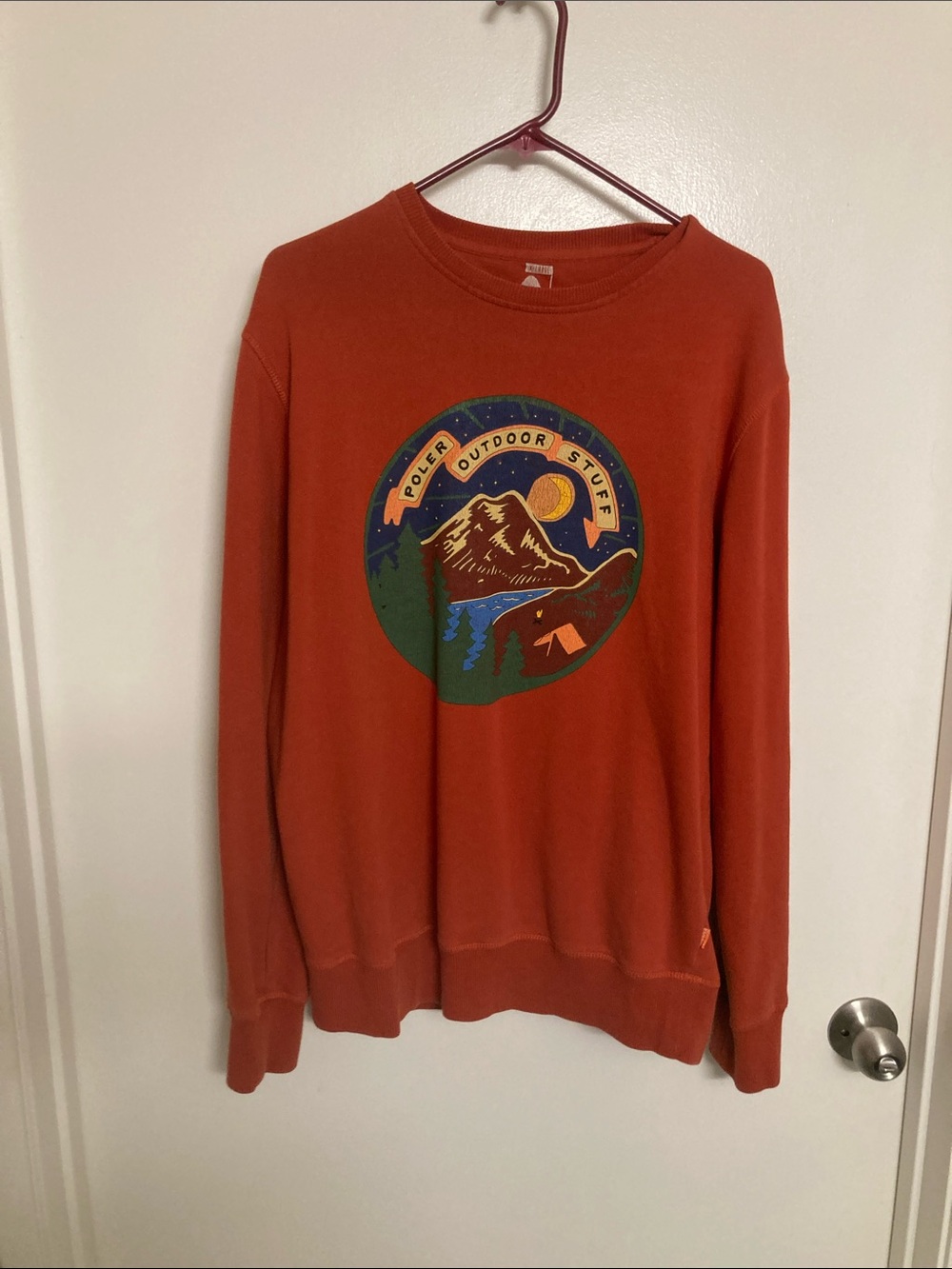 Poler Rust Orange Mountain Graphic Crewneck Sweatshirt